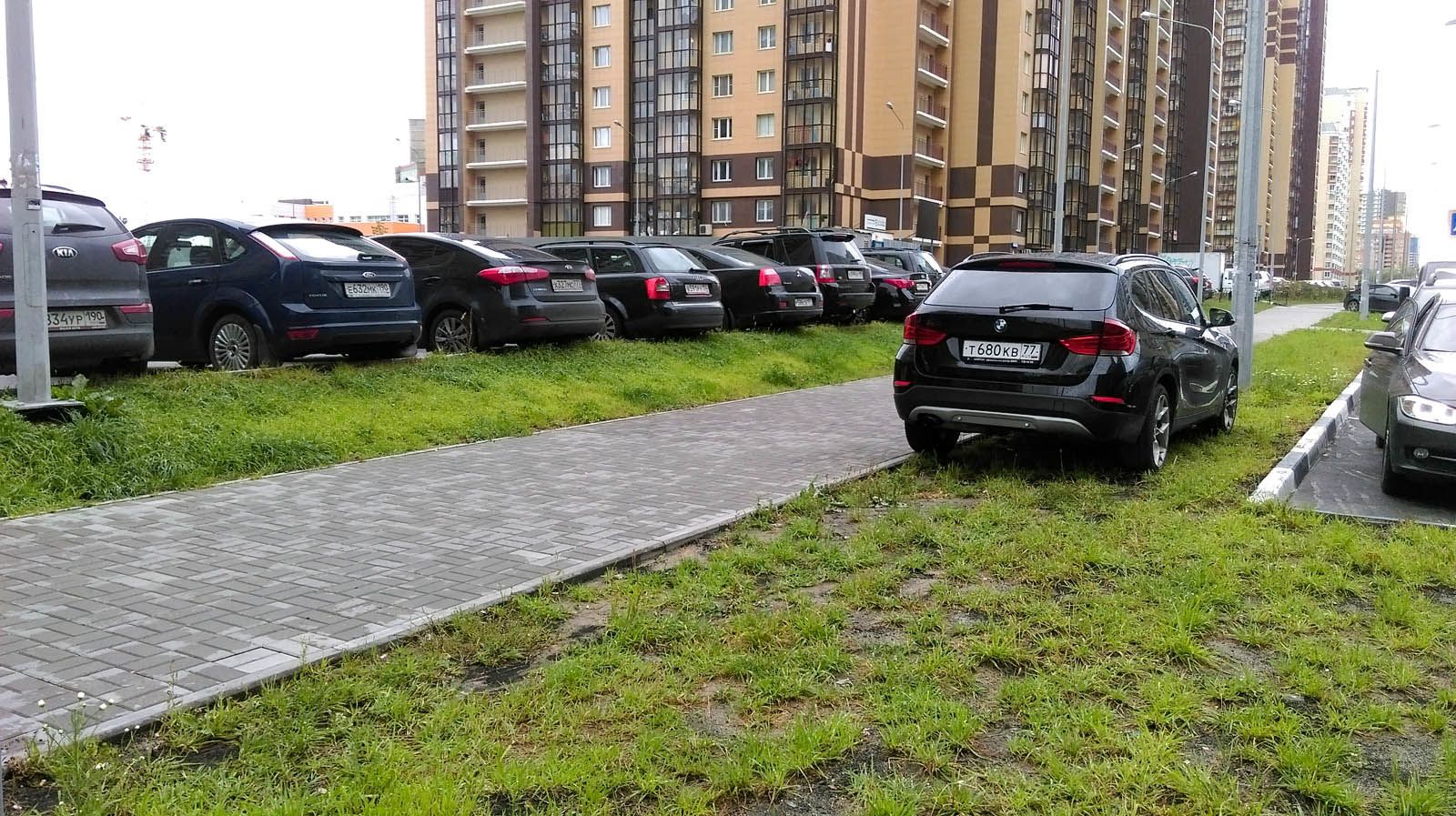 парковка, газон