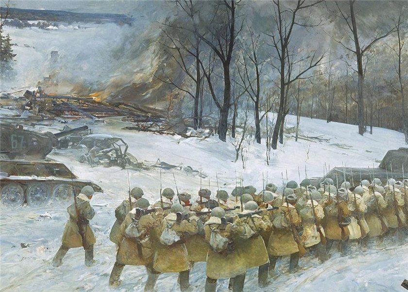 Фрагмент диорамы контрнаступление советских войск под Москвой в декабре 1941 года.