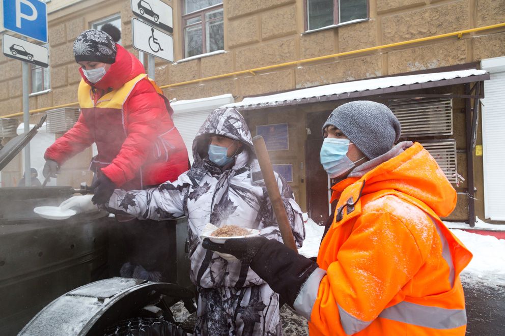 уборка снега, трактор, зима, полевая кухня