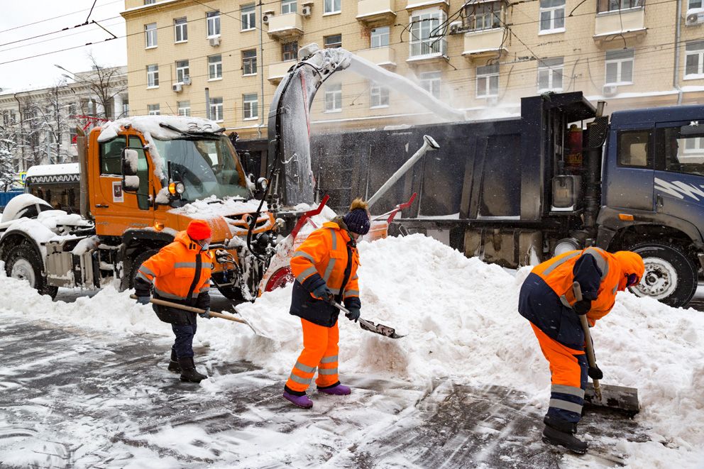 уборка снега, трактор, зима