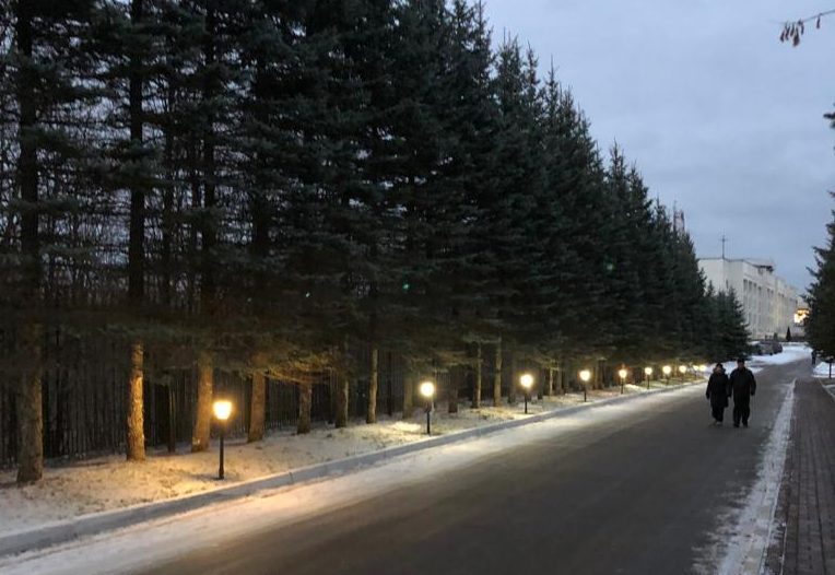 дорога, фонари, елки, поликлиника, Фото Наталии Бахаревой