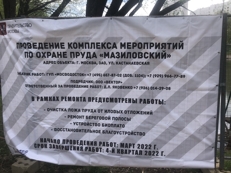 Благоустройство Москвы, ГУП «Мосводосток», Мазиловский пруд, реконструкция, фото Лидии Миловидовой